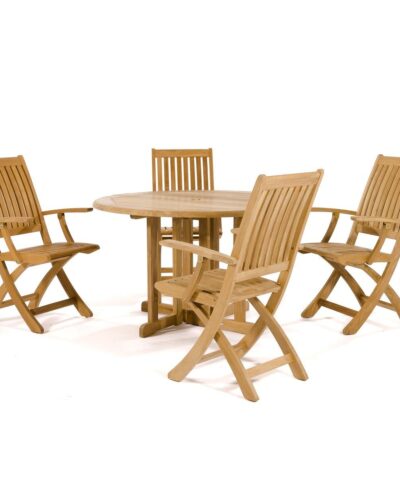 Hildesheim 5 pc Teak Round Folding Dining Set With Folding Table