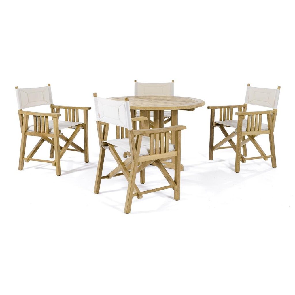 Wurzburg Teak Director Chair Dining Set Round Folding Table