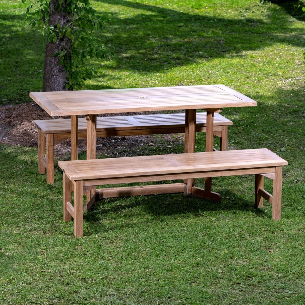 HammTeak Rectangular Picnic Table Dining Set With Folding Table