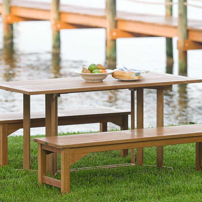 HammTeak Rectangular Picnic Table Dining Set With Folding Table