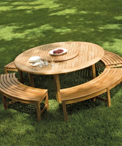 Flensburg Teak Round Picnic Dining Set With Circle Bench