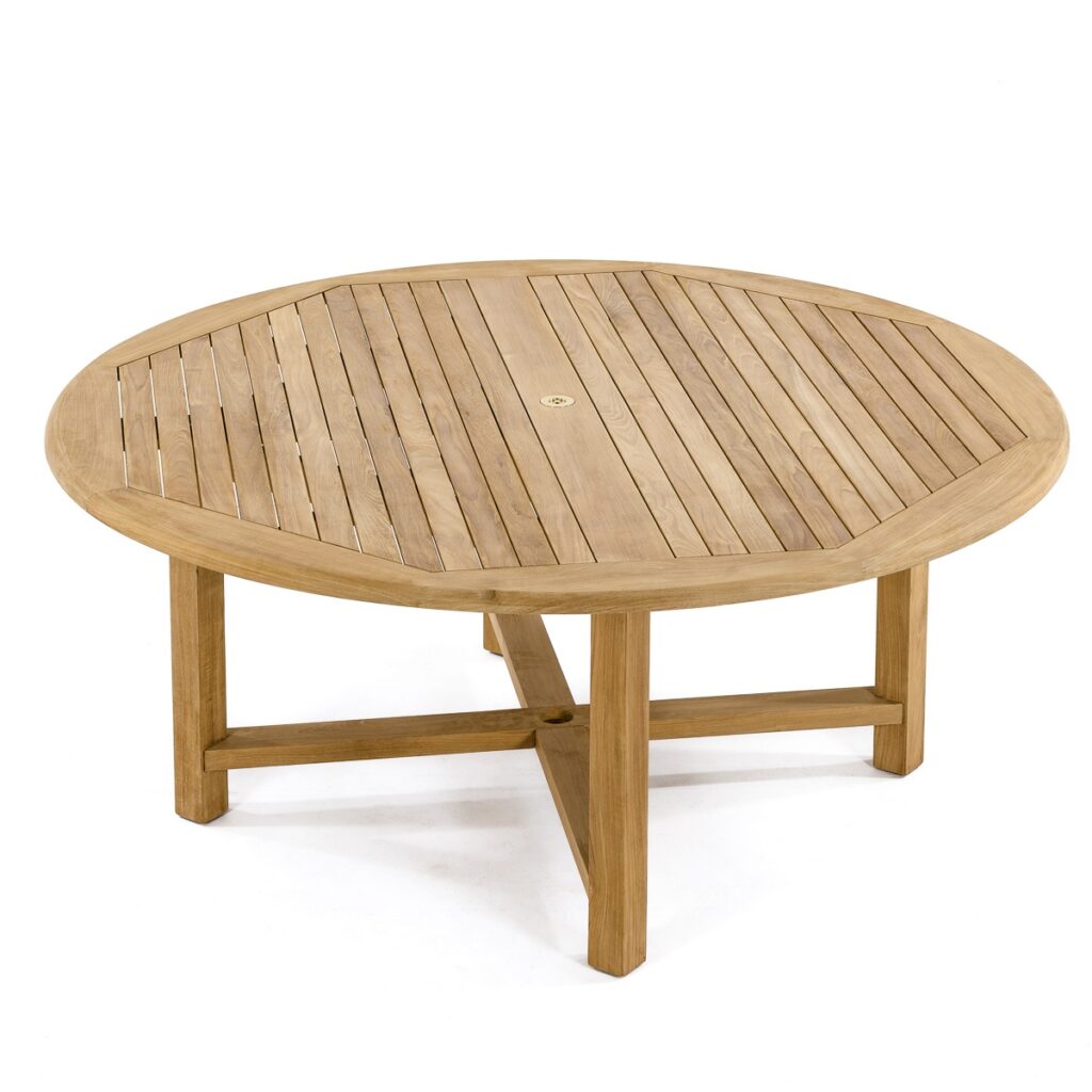 Hurth Teak Round Dining Table with Umbrella Holder