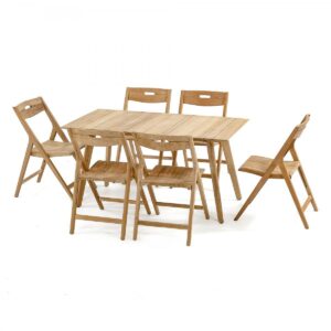 Chiba 7pc Teak Rectangular Dining Set with Folding Chair