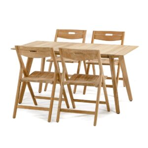 Kitakyushu 5pc Teak Rectangular Dining Set with Folding Chair