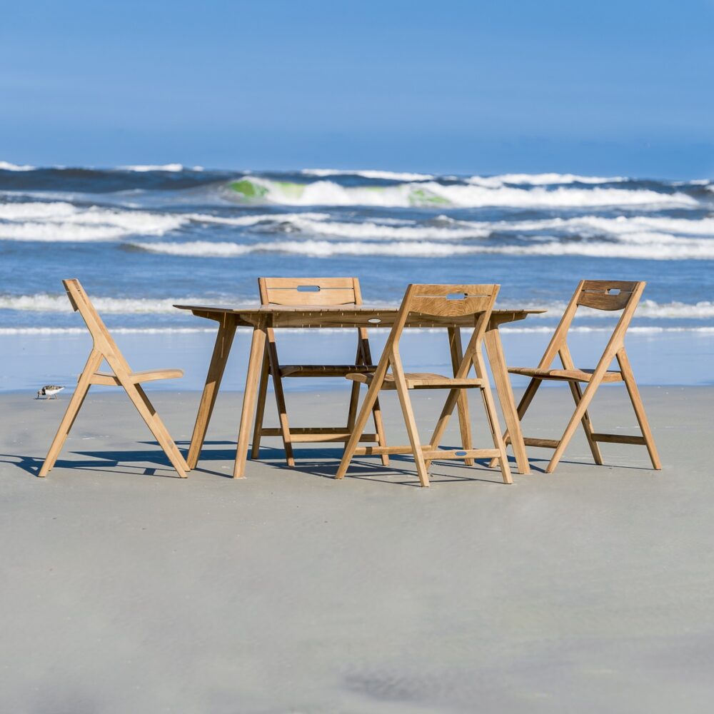 Kitakyushu 5pc Teak Rectangular Dining Set with Folding Chair