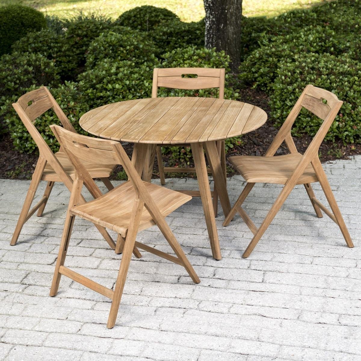 nania-kipg 4 Niigata Teak Round Dining Set with Folding Chair