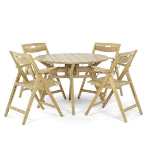 Kyoto Teak Round Folding Dining Set with Folding Armchair