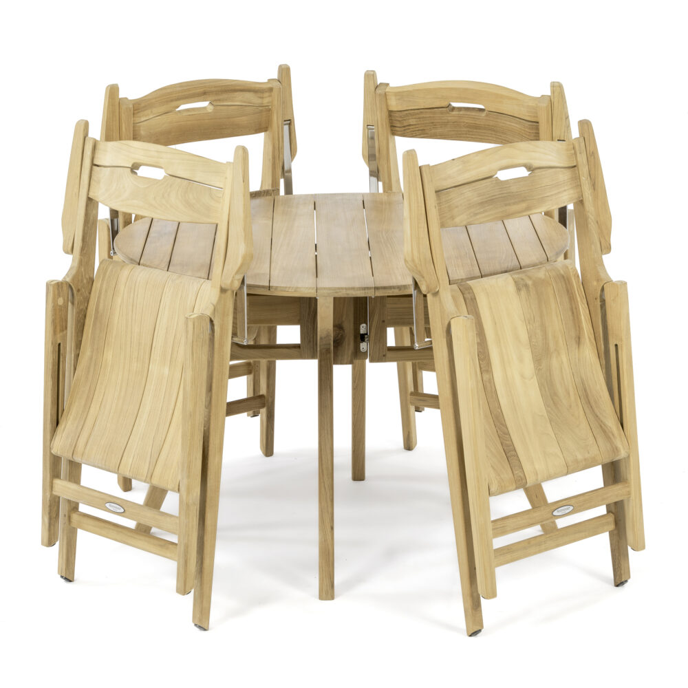 Kyoto Teak Round Folding Dining Set with Folding Armchair