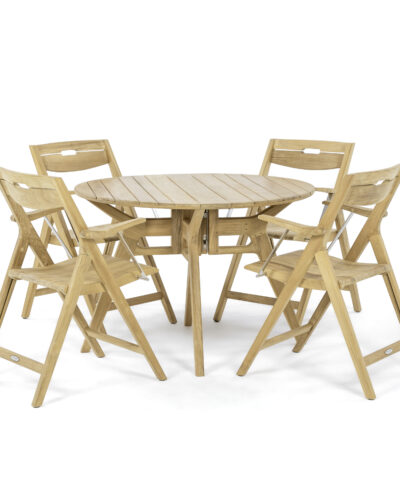 Kyoto Teak Round Folding Dining Set with Folding Armchair