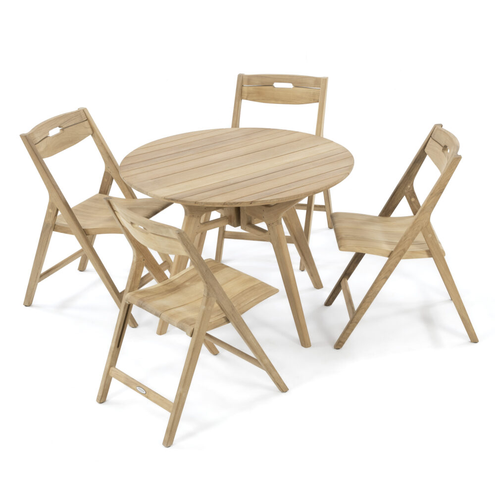 Kawasaki Teak Round Folding Dining Set with Folding Chair