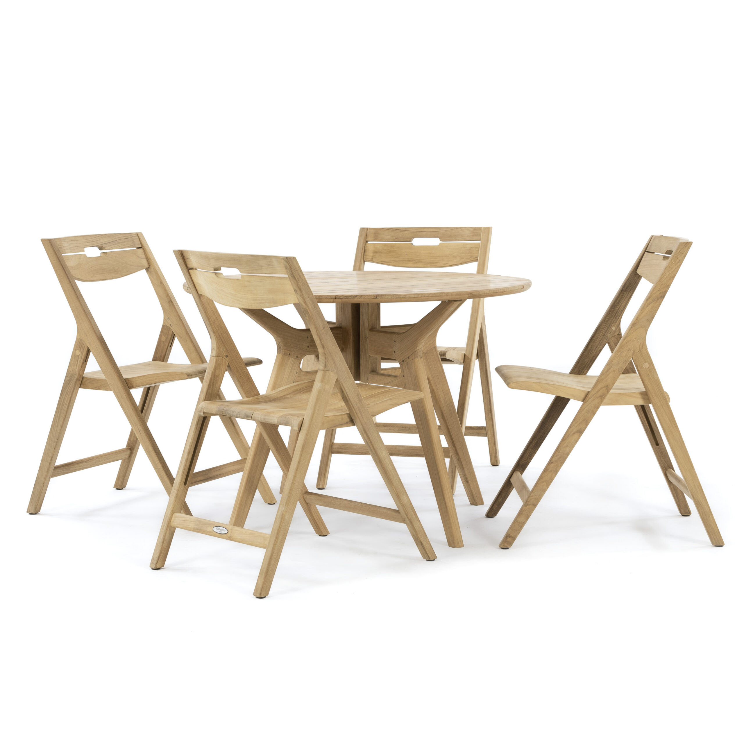 Kawasaki Teak Round Folding Dining Set with Folding Chair