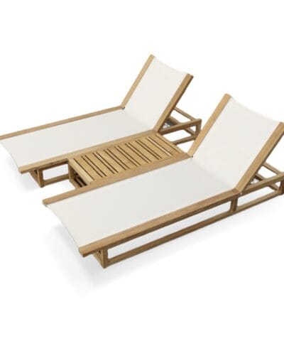 Joliette Teak Twin Lounger and Side Table Set