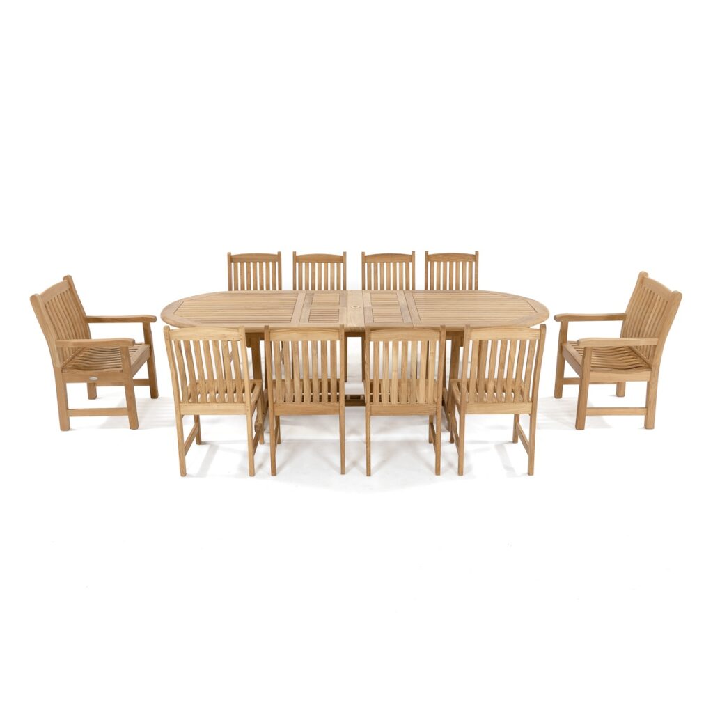 Newfoundland 11pc Teak Oval Dining Set Extendable