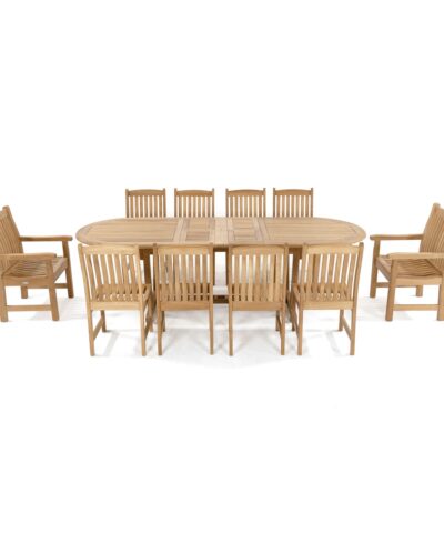 Newfoundland 11pc Teak Oval Dining Set Extendable