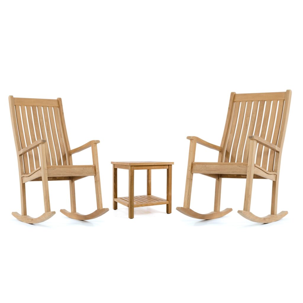 Prairie Teak Outdoor Rockers with Side Table