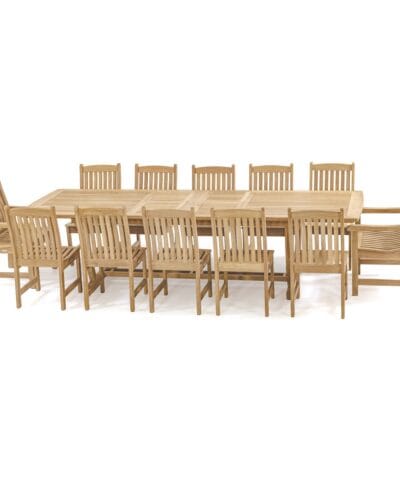 Alma 13pc Teak Rectangular Dining Set Extendable