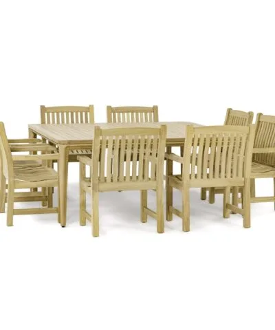 Moose 9 pc Teak Square Dining Set Umbrella Table