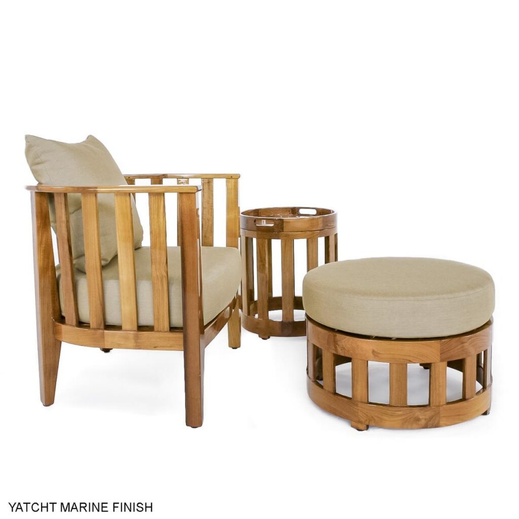 Offenbach Modern Teak Lounger Ottoman Set With Side Table