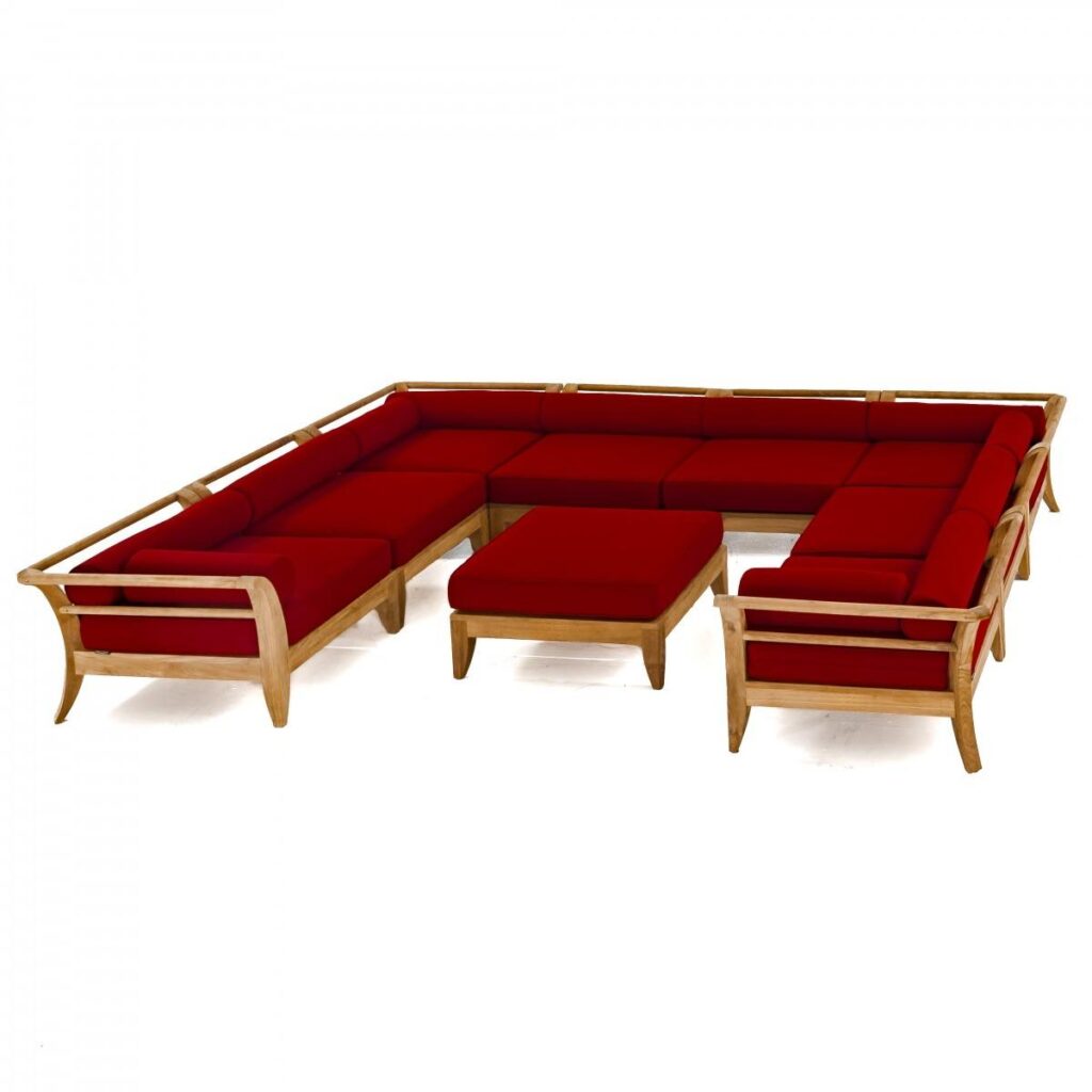 Trier Teak Guest Sofa Chair Set Red Cushioned Letter U