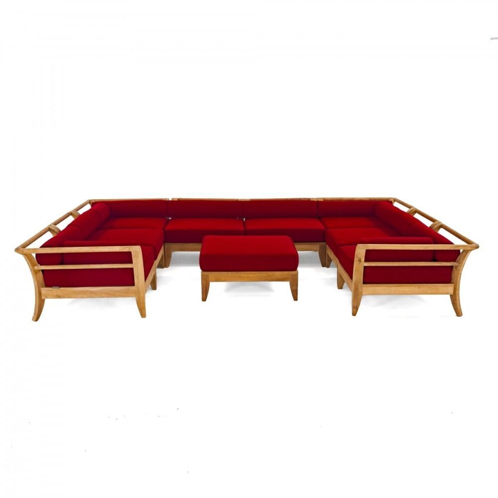 Trier Teak Guest Sofa Chair Set Red Cushioned Letter U