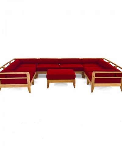 Trier Teak Guest Sofa Chair Set Red Cushioned Letter U