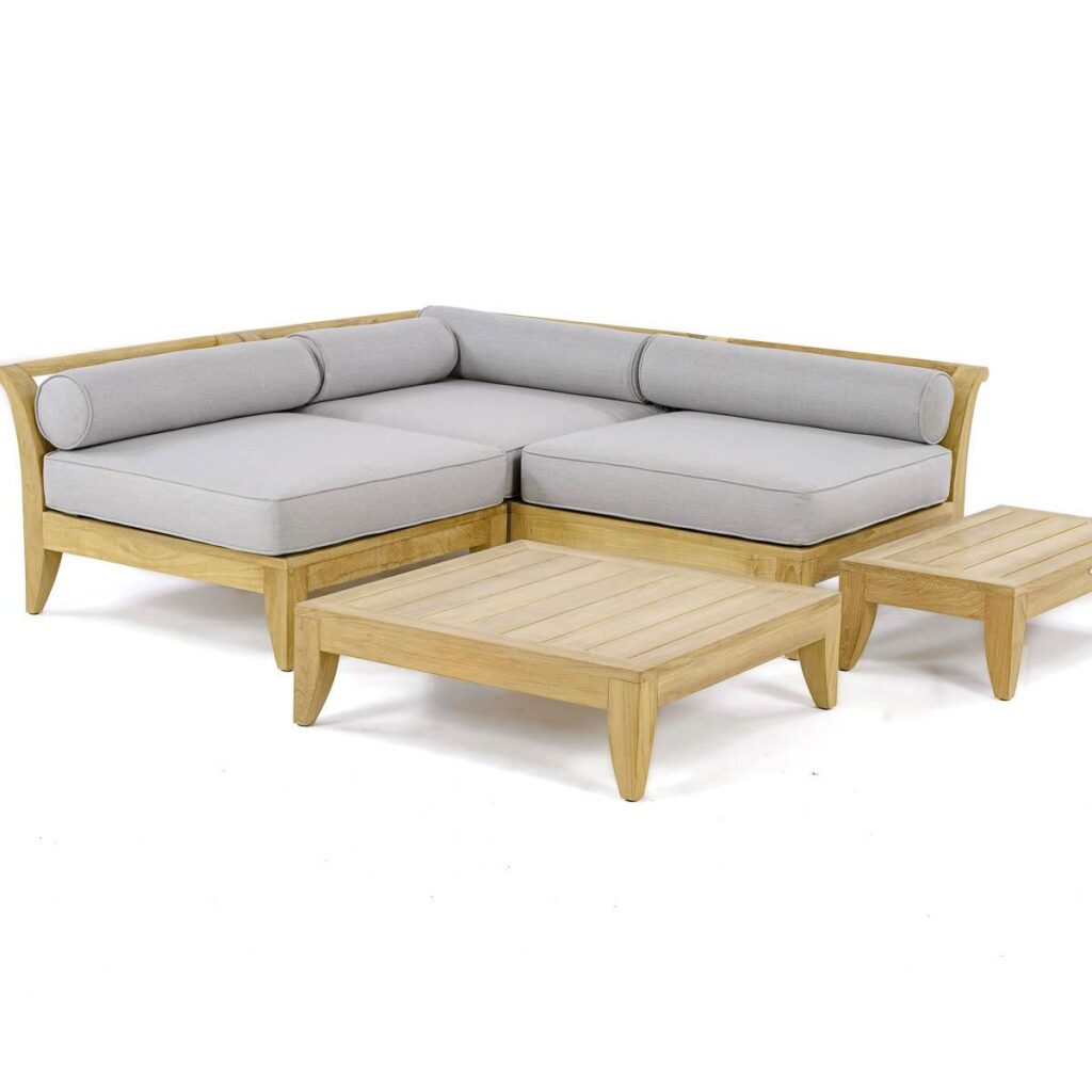 Erfurt Teak Guest Sofa Chair Cushioned Set With 2 Side Tables