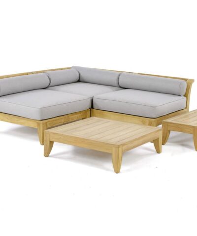 Erfurt Teak Guest Sofa Chair Cushioned Set With 2 Side Tables