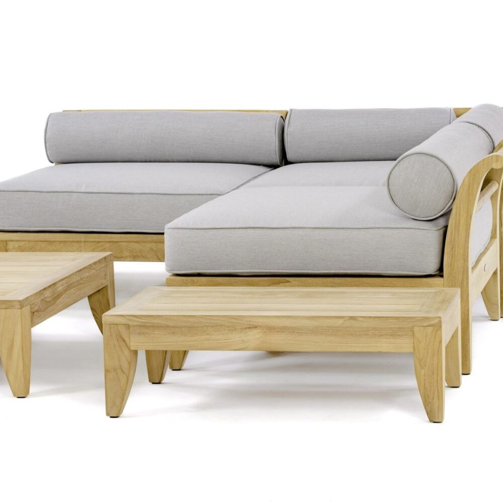 Erfurt Teak Guest Sofa Chair Cushioned Set With 2 Side Tables