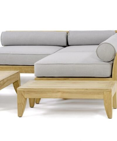 Erfurt Teak Guest Sofa Chair Cushioned Set With 2 Side Tables