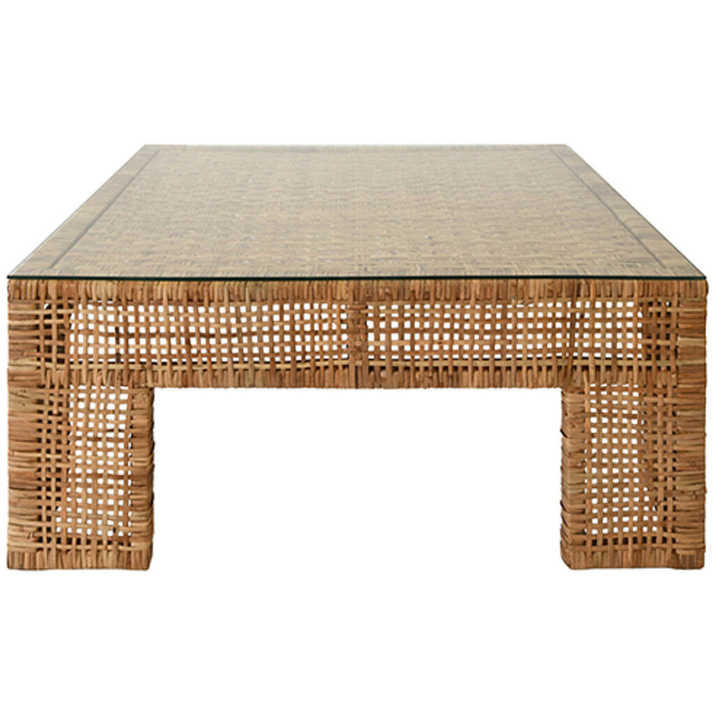 Bharu Wide Leg Rattan Coffee Table with Glass Top