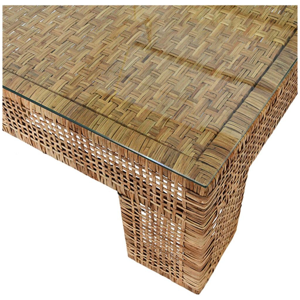 Bharu Wide Leg Rattan Coffee Table with Glass Top