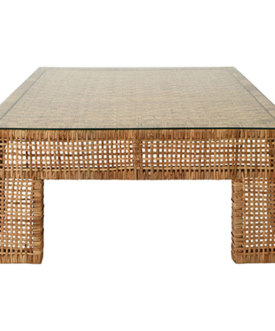 Bharu Wide Leg Rattan Coffee Table with Glass Top