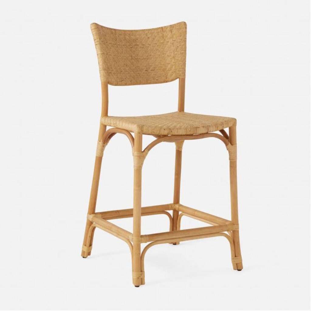 Taiping Rattan Counter Stool with Square Seat and Backrest