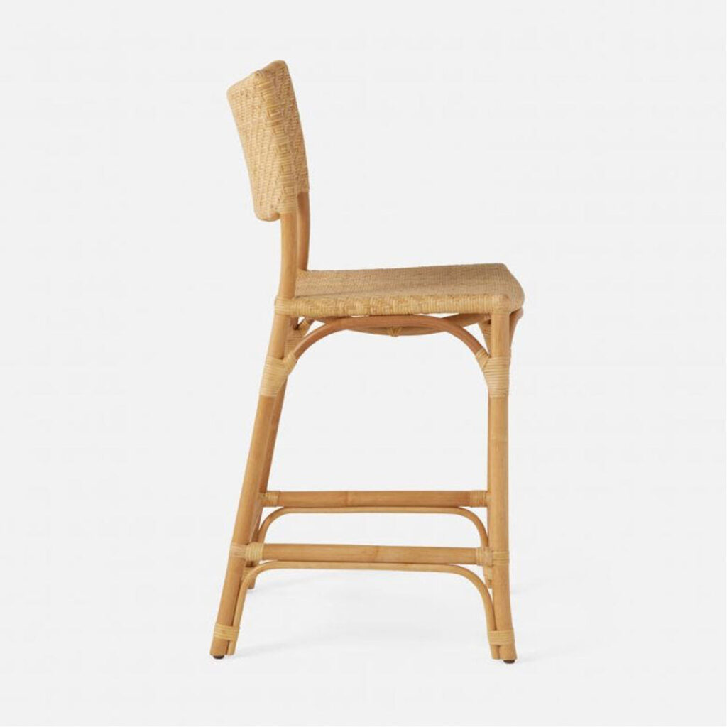 Taiping Rattan Counter Stool with Square Seat and Backrest