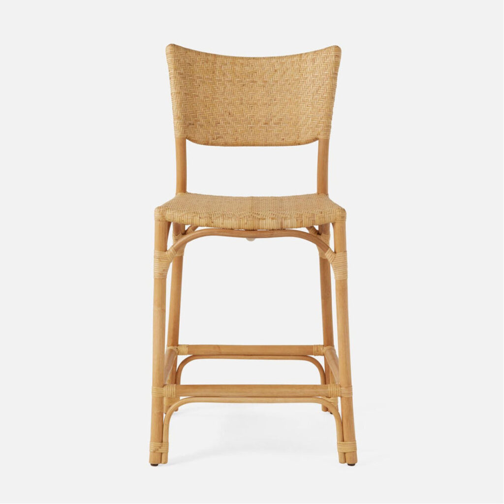 Taiping Rattan Counter Stool with Square Seat and Backrest