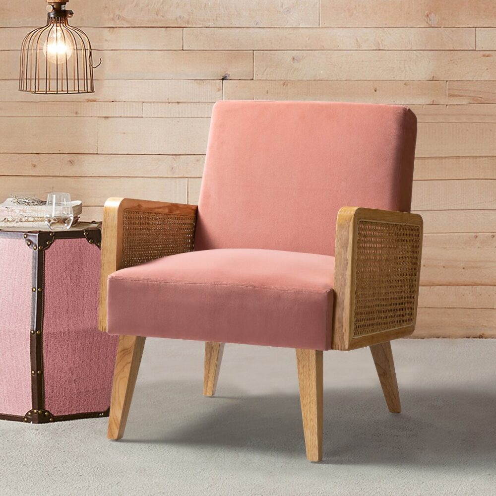 Plymouth Upholstered Accent Chair with Rattan Arms