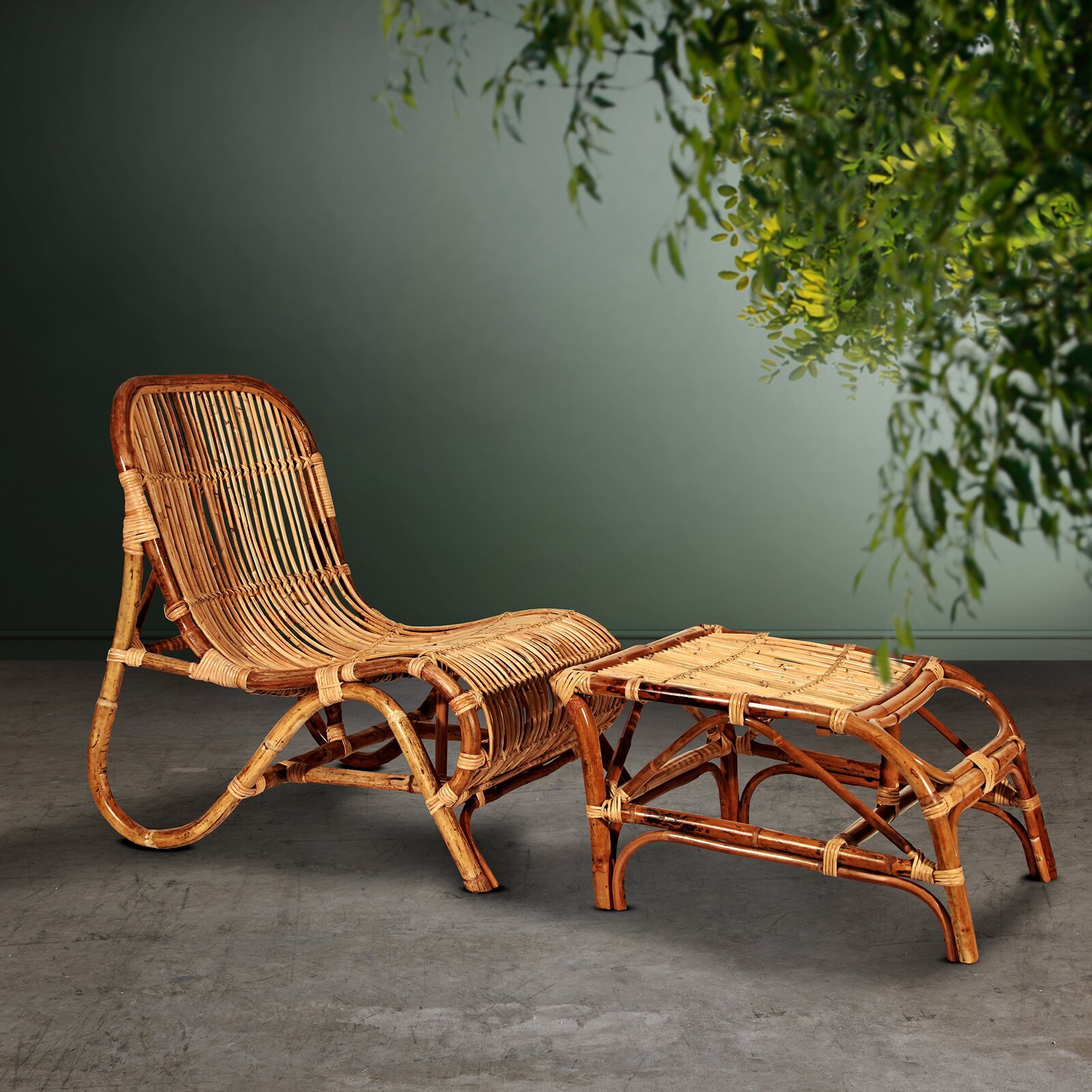 nania-kohc 2 Ashburton Rattan Lounger Accent Chair With Footstool