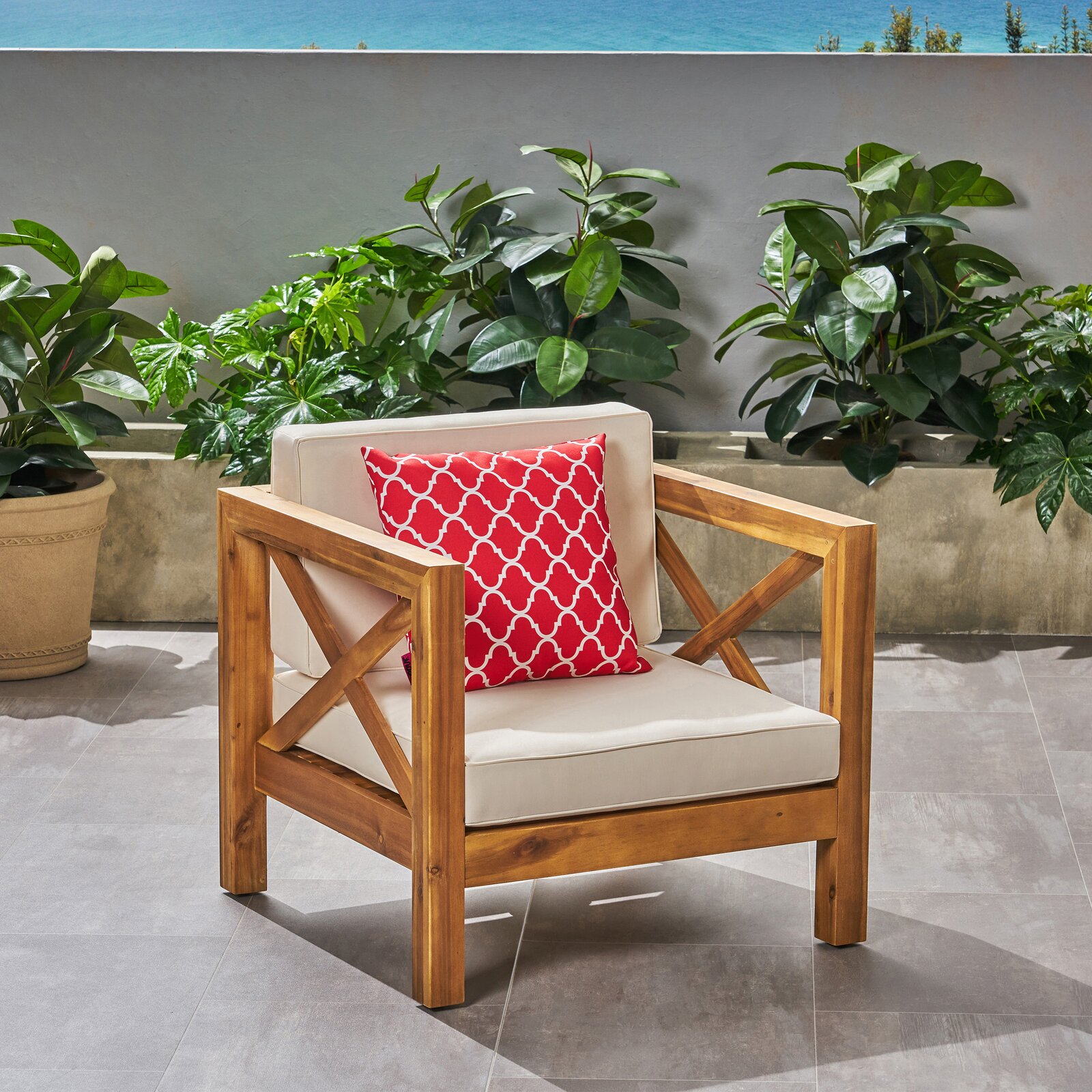 Dammam Natural Teak Patio Chair with Cushions