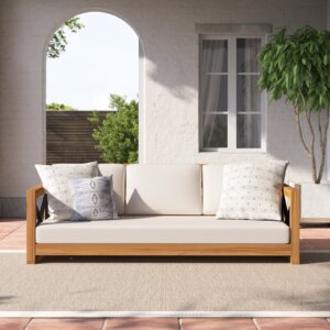 Downtown Core Outdoor Solid Teak Patio Sofa with Cushions