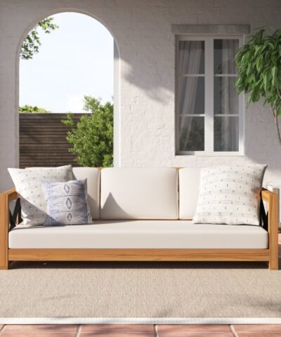 Downtown Core Outdoor Solid Teak Patio Sofa with Cushions