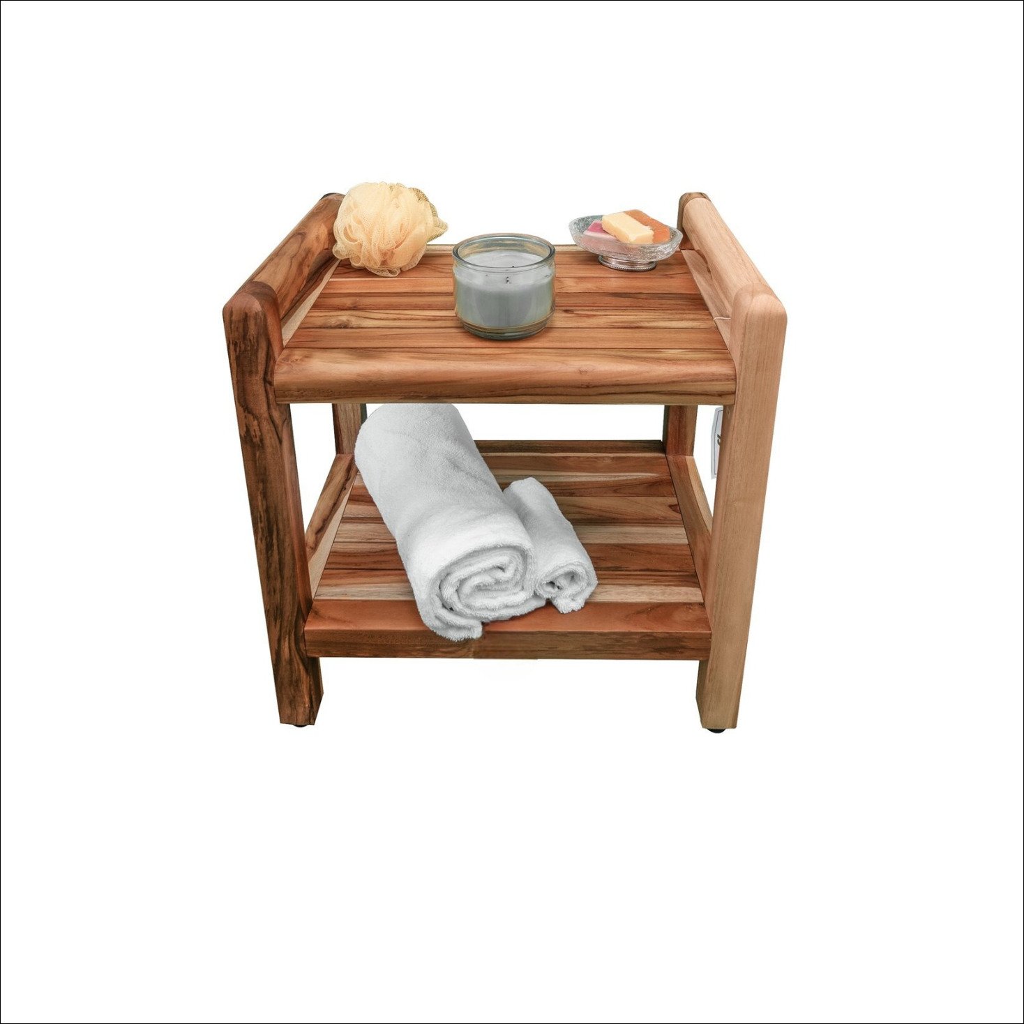 Al Mubarraz Teak Shower Stool With 2 Handles