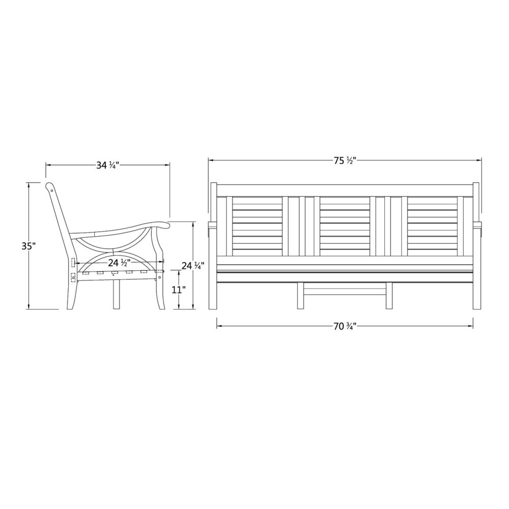 Al Fujairah Natural Teak Outdoor Patio Sofa 3 Seater