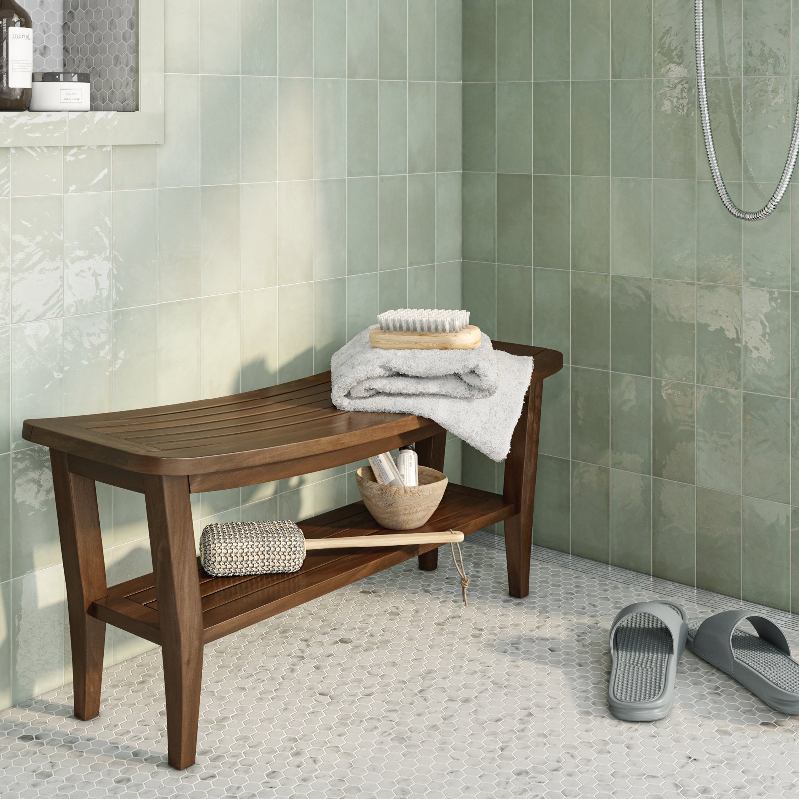 nania-kokr 2 Al Ain Teak Rectangular Shower Stool Bench