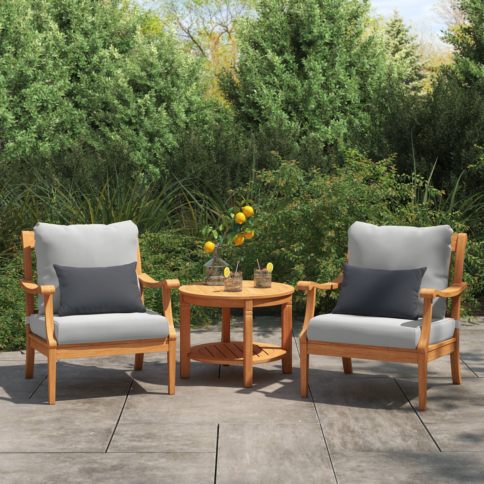 Emilia 3pc Teak Outdoor Seating Group with Cushion