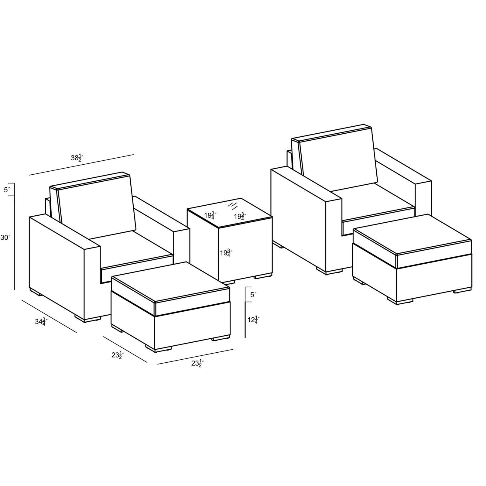 Calabria Outdoor Synthetic Rattan Seating Group with Cushions
