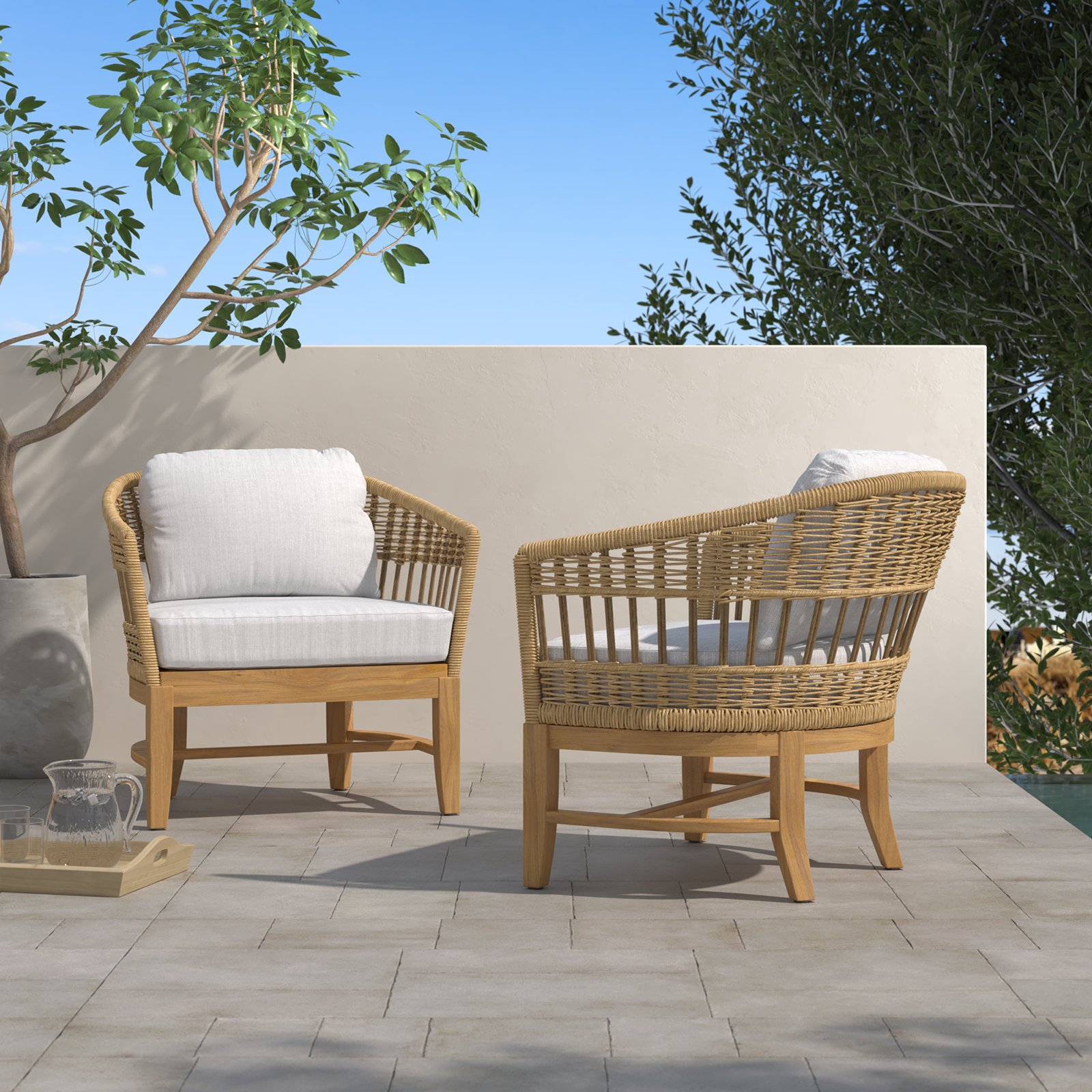 nania-koln 2 Ravenna Rattan Combination Teak Patio Chair with Cushions