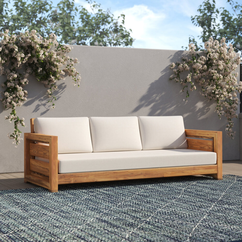 Milan Teak Outdoor Patio Sofa Natural 3 Seater