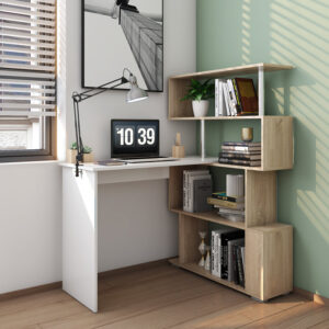 Roosendaal White Duco Study Desk With Bookshelf