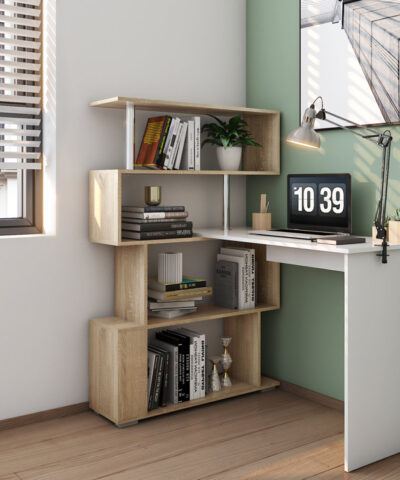 Roosendaal White Duco Study Desk With Bookshelf