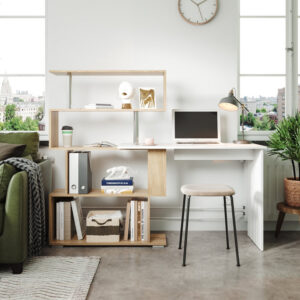 Roosendaal White Duco Study Desk With Bookshelf